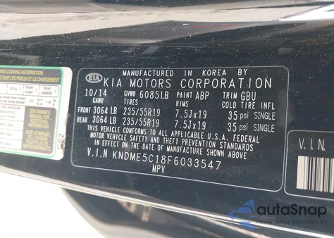 2015 Kia Sedona Sx Luxury из США, поврежденный, VIN KNDME5C18F6033547